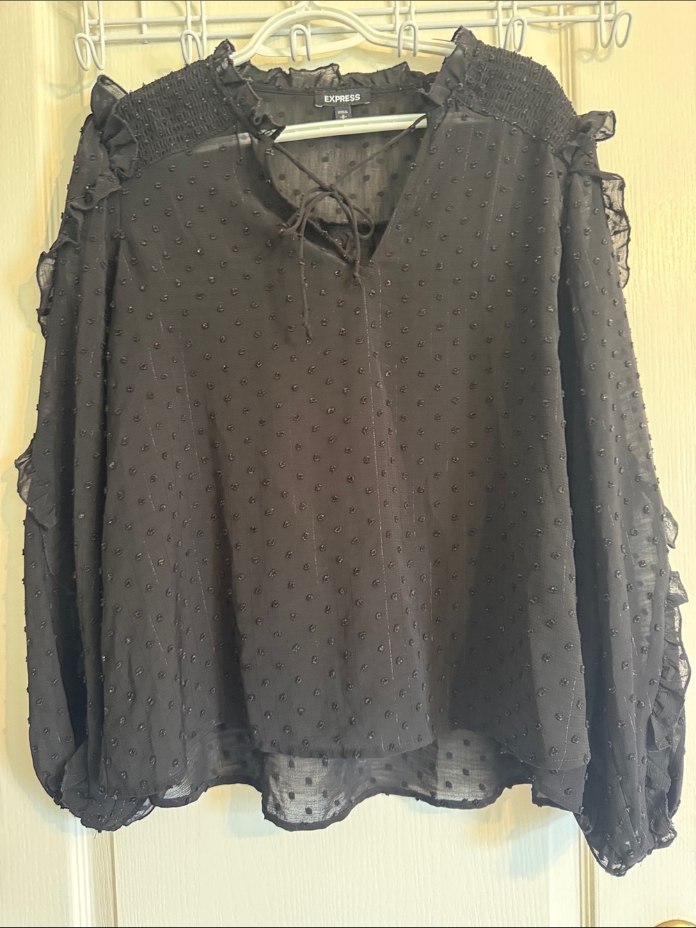 Express Black Swiss Dot Ruffle Blouse